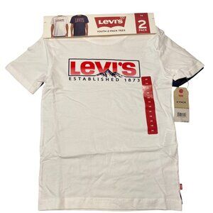Levis Youth 2-Pack Tees Navy & White Short Sleeve Crewneck Cotton Shirts Size 7/